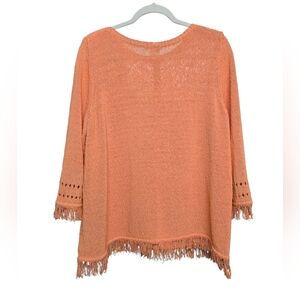 Belford Knit 3/4 Sleeve Sweater w Fringe Detail Sz XL Orange